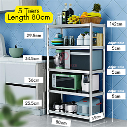 5 Tiers 80cm Stainless Steel Kitchen Rack Galvanized Multifunctional Microwave Oven Storage Rack