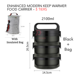 Black Plus Bag 3 Tiers SUS304 Food Storage Carrier Tiffin Carrier Portable Stainless Steel Thermal Lunch Box