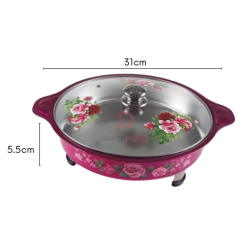 Rose Red 6 Sets 31cm Round Colorful Buffet Set Rose Design Glass Lid Food Pan Chafing Dish Tray