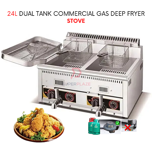 24 Liters Dual Tank Stove Commercial Gas Deep Fryer Desktop Automatic Temperature Fryer