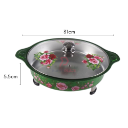 Green 2 Sets 31cm Round Colorful Buffet Set Rose Design Glass Lid Food Pan Chafing Dish Tray