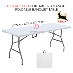Asoga 5 Feet Rectangle Foldable Banquet Table Portable Oblong Briefcase Study Table