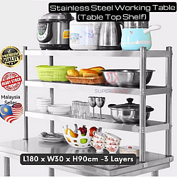 L180xW30xH90cm 3 Layers Heavy Duty Kitchen Overshelf Working Table Storage Extension Additional Rack