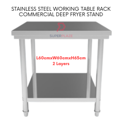 L60xW60xH65cm 2 Layers Heavy Duty Kitchen Working Table Deep Fryer Cooking Stand Rack