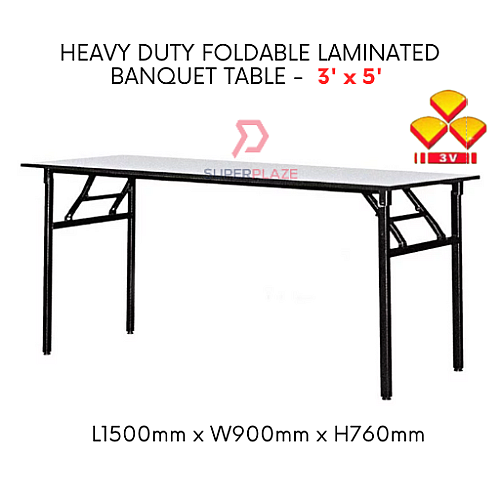 3V 3x5 Feet Heavy Duty Laminated Wood Top Banquet Table Folding Function Table