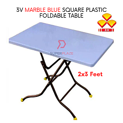 3V Marble Blue 2x3 Feet Plastic Foldable Table Portable Dining Table Study Table Kitchen Table Outdoor