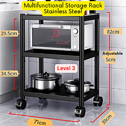 3 Layers Carbon Stainless Steel Multifunctional Storage Kitchen Rack Shelves Castors Adjustable Oven Rack