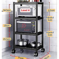 4 Layers Carbon Stainless Steel Multifunctional Storage Kitchen Rack Shelves Castors Adjustable Oven Rack