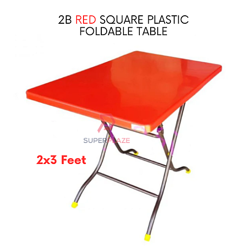 2B Red 2x3 Feet Plastic Foldable Table Portable Dining Table Study Table Kitchen Table Outdoor