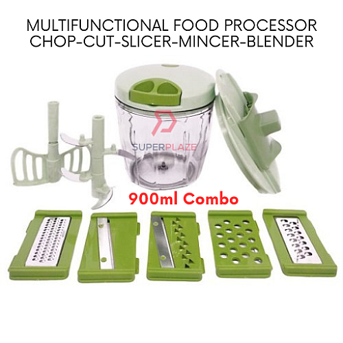 900ml Combo New Hand Pull Mini Chopper Food Processor Speedy Garlic Cutter Shredder Meat Grinder