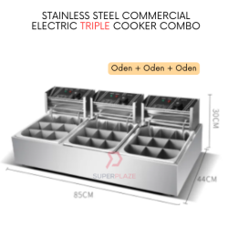 Oden 3 x 8L Triple Electric Deep Fryer Oden Kanto Noodle Cooker Machine Multifunctional Combo
