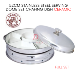 52cm Zirafah Full Set Ceramic Stainless Steel Serving Chafing Dish Ceramic Insert Party Dome Set 