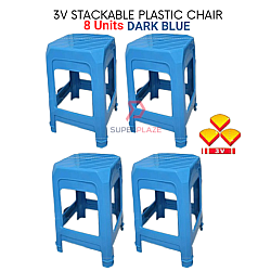 8 Units Dark Blue 3V Stackable Plastic Stool Plastic Chair Plastic Bench Guest Stool