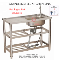 No1 Right Sink 2 Layers Stainless Steel Multifunctional Portable Single Wash Basin Kitchen Dish Rack