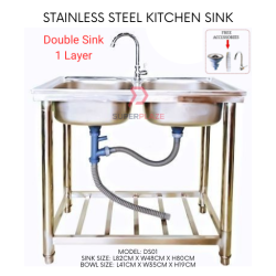 Double Sink 1 Layer Stainless Steel Multifunctional Portable Single Wash Basin Kitchen Dish Rack