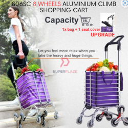 806SC 8 Castors Aluminium Climb Shopping Cart 8 Wheels Market Trolley Portable Seat Cart