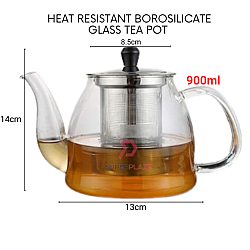 900ml Heat Resistant Tea Pot Borosilicate Tempered Glass Multi Pot Coffee Pot Infuser Herbal Serving Pot