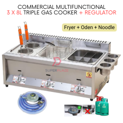 Fryer Oden Noodle 3 x 8L With Regulator Triple Gas Commercial Multifunctional Ventilation Deep Oden Cooker