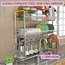 2 Tiers 63cm SUS304 Stainless Steel Dishes Drainer Sink Dish Rack Multipurpose Kitchen Rack