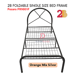 Orange Mix Silver Pesaro PR9001F 2B Foldable Single Size Bed Frame Netting Base Divan Strong Bed