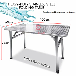 L100xW60xH75cm Stainless Steel Folding Table Portable Banquet Table Function Working Bazaar Study Dining Table