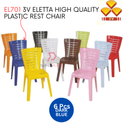Dark Blue Color 6 Pcs 3V Eletta High Quality Plastic Rest Chair Stackable Dining Chair