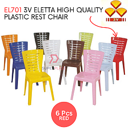 Red Color 6 Pcs 3V Eletta High Quality Plastic Rest Chair Stackable Dining Chair