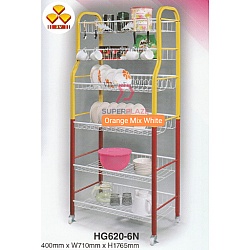 Orange Mix White 3V Hagze 6 Tiers Dishes Rack Multipurpose Kitchen Rack Bakery Rack
