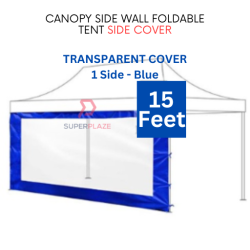 Blue 15 Feet Transparent Cover Canopy Side Wall Foldable Tent Side Wall Cover Rain