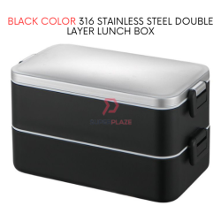 Black Color Double Layer Lunch Box 316 Stainless Steel Insulated Food Storage Container Tiffin Carrier Bento