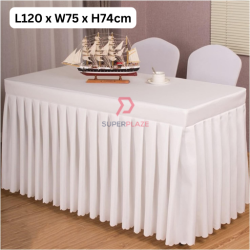 L120xW75xH74cm White Color Table Skirting Cloth Table Cover Alas Meja