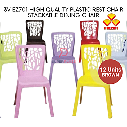 Brown Color 12 Pcs 3V EZ High Quality Stackable Dining Plastic Chair Rest Chair Heavy Duty