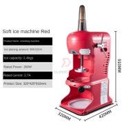 Red Velvet Adjustable Commercial Ice Shaver Snow Cone Maker Ice Shaving Machine
