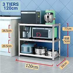 3 Tiers 120cm Stainless Steel Kitchen Rack Shelves Multifunctional Microwave Oven Storage Rack