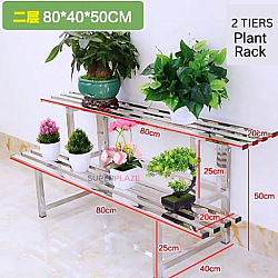80cm 2 Tiers Plant Rack Ladder Balcony Stainless Steel Flower Pot Stand Indoor Outdoor Multi-Layer Plant Stand