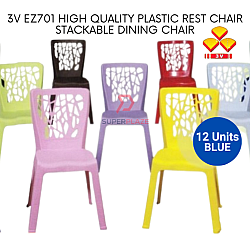 Blue Color 12 Pcs 3V EZ High Quality Stackable Dining Plastic Chair Rest Chair Heavy Duty