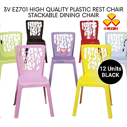 Black Color 12 Pcs 3V EZ High Quality Stackable Dining Plastic Chair Rest Chair Heavy Duty