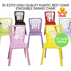 Green Color 12 Pcs 3V EZ High Quality Stackable Dining Plastic Chair Rest Chair Heavy Duty