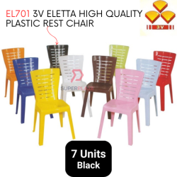Black Color 7 Pcs 3V Eletta High Quality Plastic Rest Chair Stackable Dining Chair