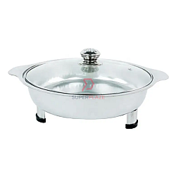 4 Sets 31cm Full Glass Lids Stainless Steel Buffet Set Catering Serving Tray Food Pan