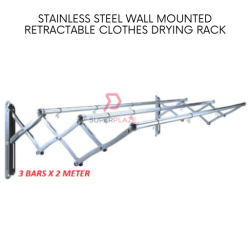 2 Meter 3 Bars Stainless Steel Wall Mounted Retractable Clothes Hanger Drying Rack Penyidai Penjemur Baju