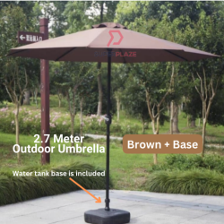 Brown With Base 2.7Meter Patio Garden Umbrella Outdoor Market Table Round Umbrella For Garden Pool Market