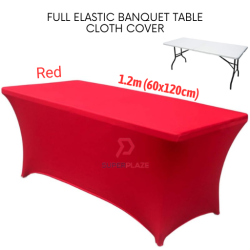 Red 1.2 Meter Full Plastic Banquet Table Cloth Cover Stretch Event Hotel Kain Sarung Meja Party