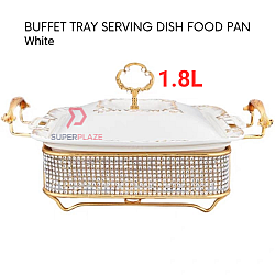 1.8 Liters White Buffet Tray Serving Dish Food Pan Berkas Lauk Tray Kenduri Hot Plate Buffet Set