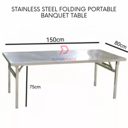L150xW80xH75cm Stainless Steel Folding Table Portable Banquet Table Function Working Bazaar Study Dining Table