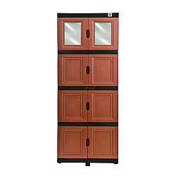Brown Color Twin Dolphin 4 Tiers Mirror Door Storage Cabinet Office Cabinet Wardrobe Chest Drawer