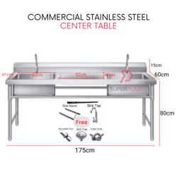 Center Table Double Sink Commercial Stainless Steel Deep Bowl Sink Set With Stand Sinki Berkaki Kommercial Serbaguna