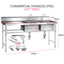 Left Table Double Sink Commercial Stainless Steel Deep Bowl Sink Set With Stand Sinki Berkaki Kommercial Serbaguna