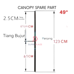 49 Inches Tiang Bujur Panjang Canopy Spare Part