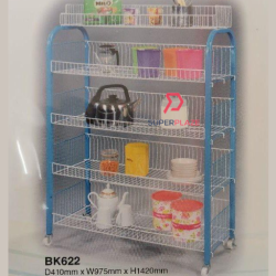 Blue 3V 5 Tiers Bakery Rack Powder Coated Multi Rack Kitchen Dishes Rack Clothes Rack With Wheel